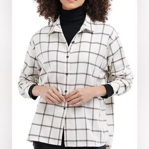 Barbour White Black Elena Check Plaid Button Down Collar Shirt 8 Preppy Classic